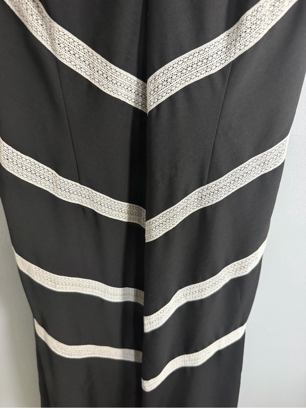 Ann Taylor Black Midi Dress with Cream Chevron Trim - Picture 8 of 8